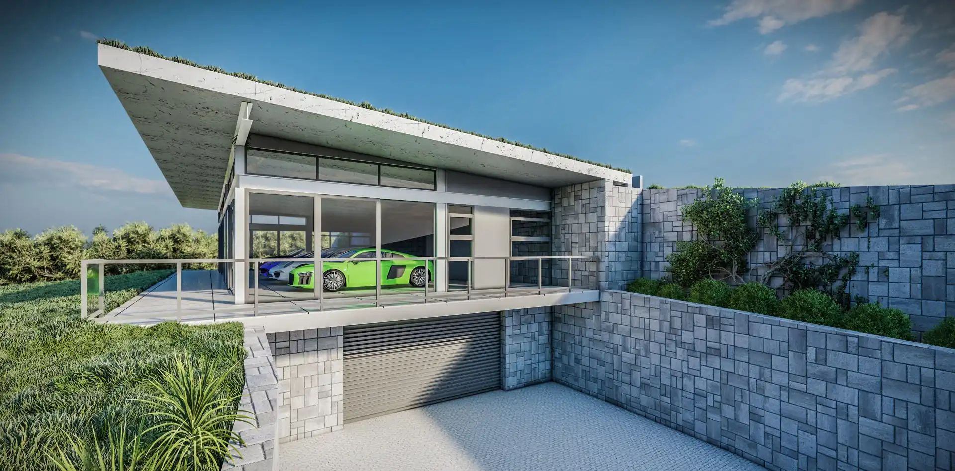 House on a sloping site with the garage below