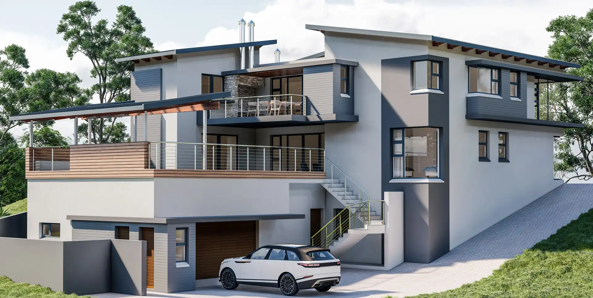 Double-storey townhouses with timber cladding