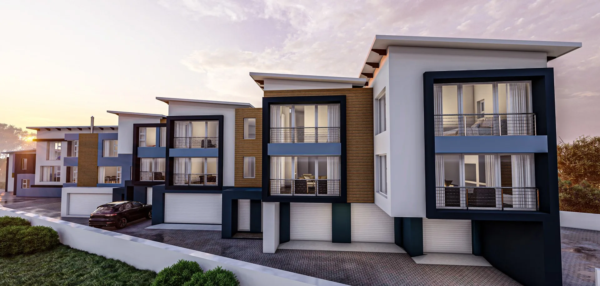 Double-storey townhouses with dark cladding
