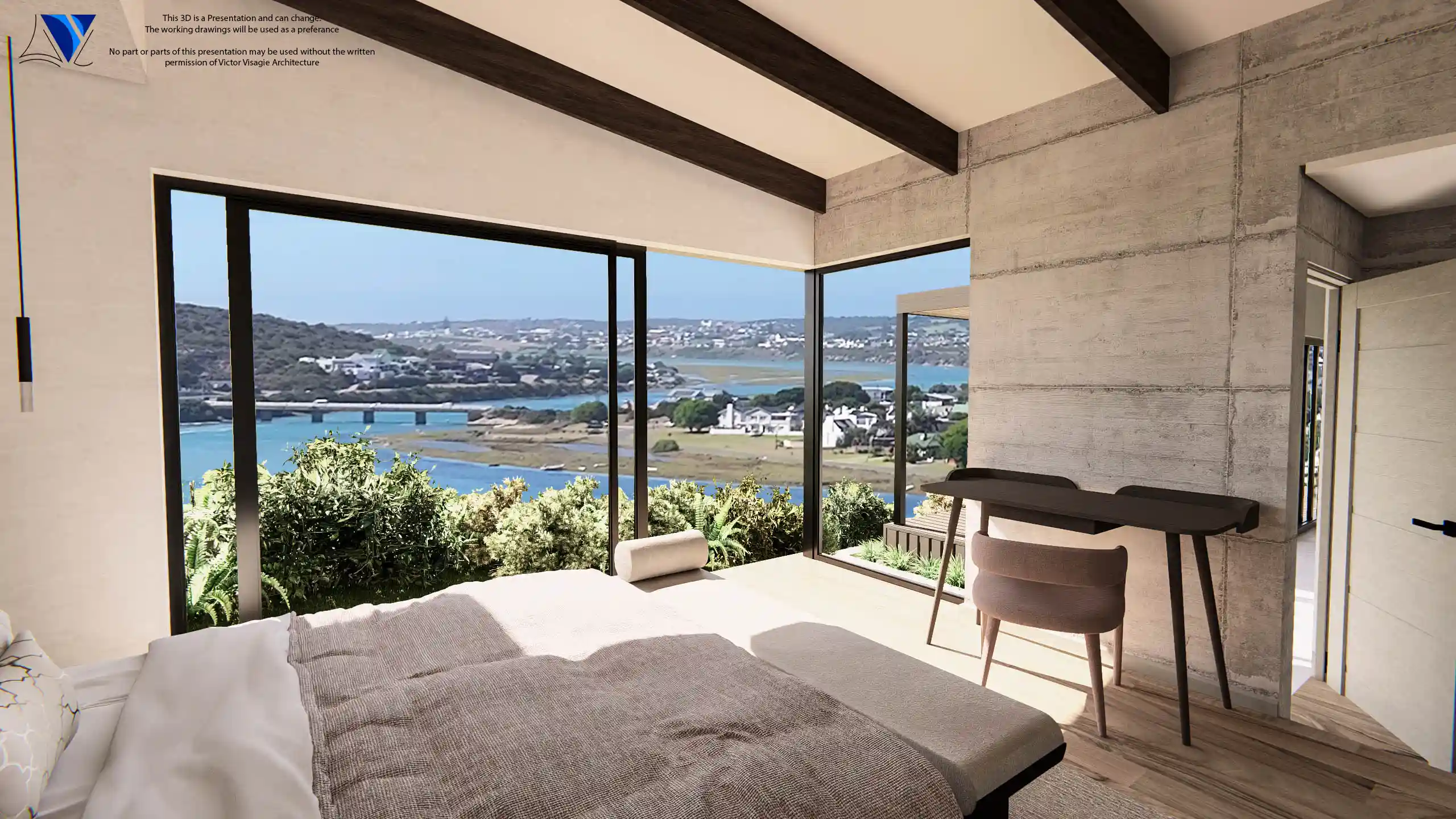 Bedroom with a sea view in a home by Victor Visagie Architecture
