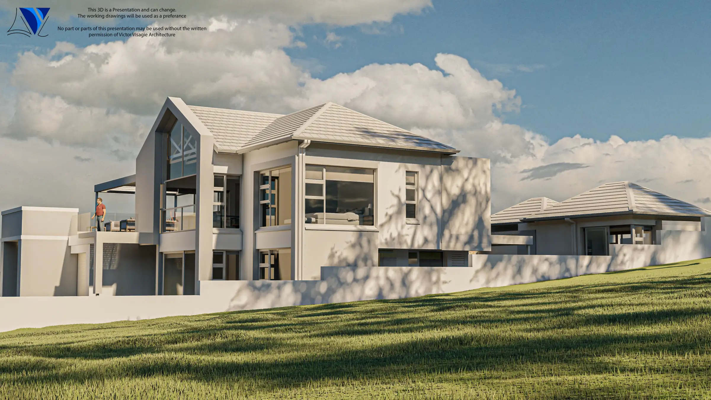 Side view of Huis Swan on a grassy coastal plot