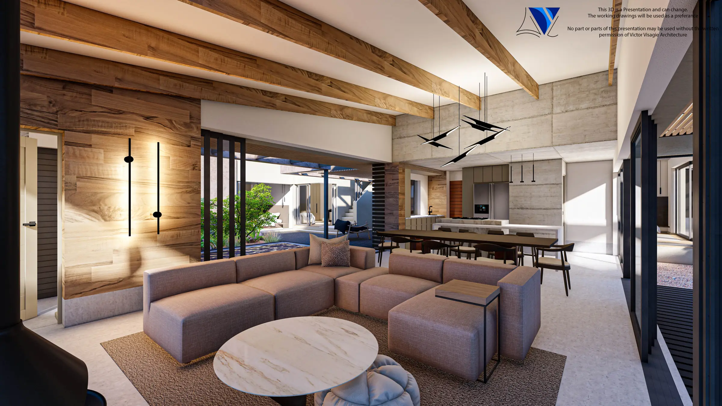 Lounge with a curved sofa and timber wall cladding at Huis VPD
