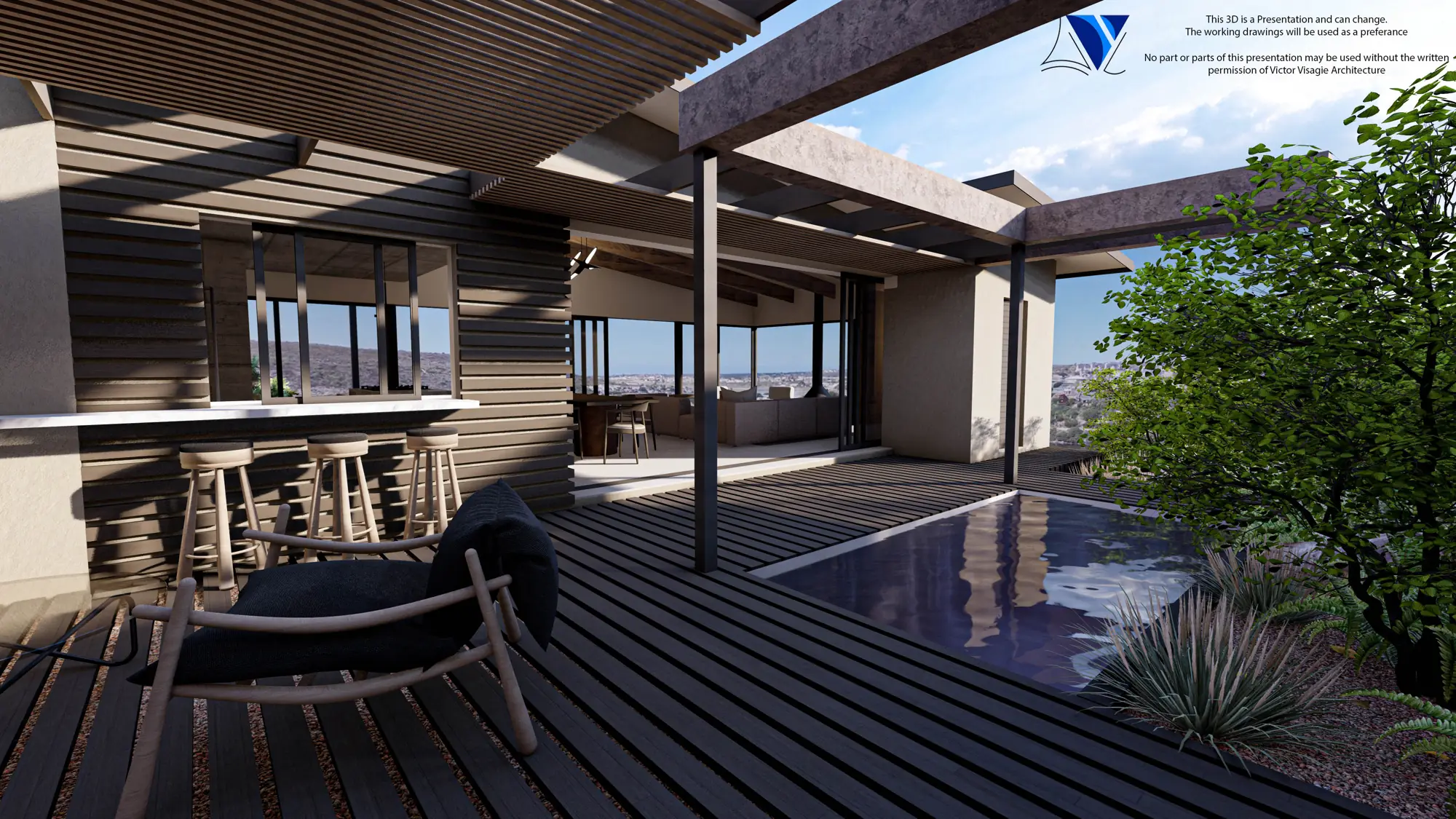 Covered patio with an outdoor bar and plunge pool at Huis VPD